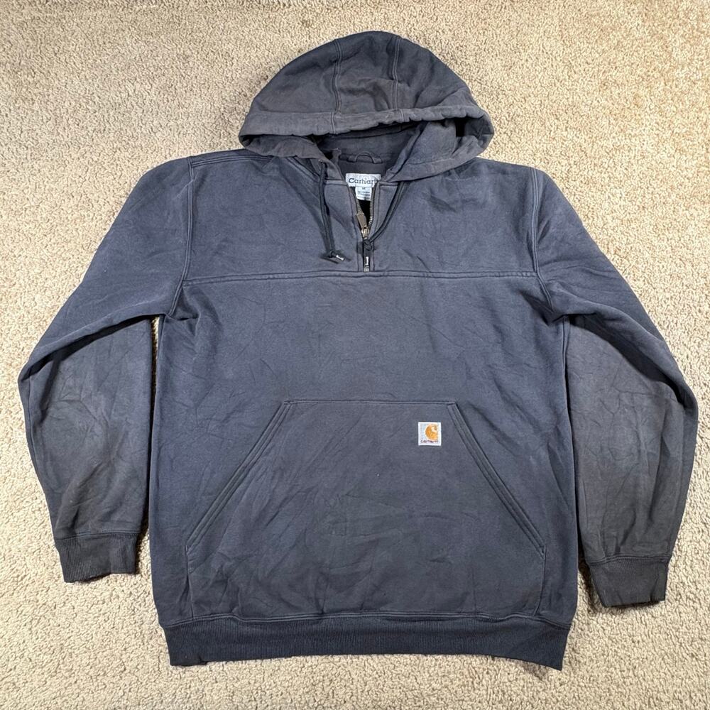 Carhartt Loose Fit‎ Hooded Pullover 1/4 Zip Black Sweatshirt Men's Size Medium